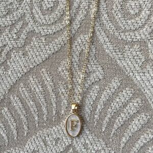 Chain Gold Initial Letter Necklace Pearl Oval Charm F